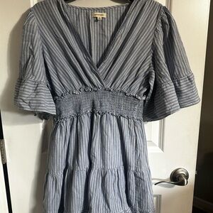 Max Studio Blue Striped Cotton Tiered Dress - Worn Once - Size L